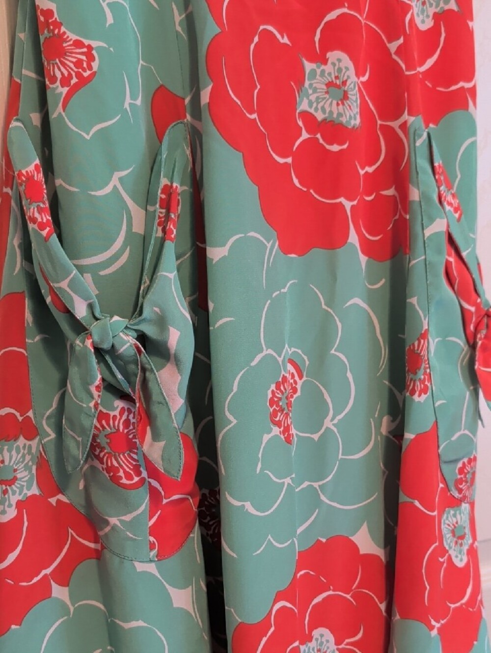 Anthropologie Corey Lynn Calter Sweptback Floral Green Coral Dress Silk Keyhole - Picture 4 of 8
